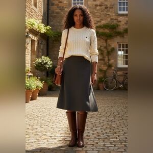 Beyond Threads 60% Alpaca Wool Charcoal A-Line Midi Skirt Peru L